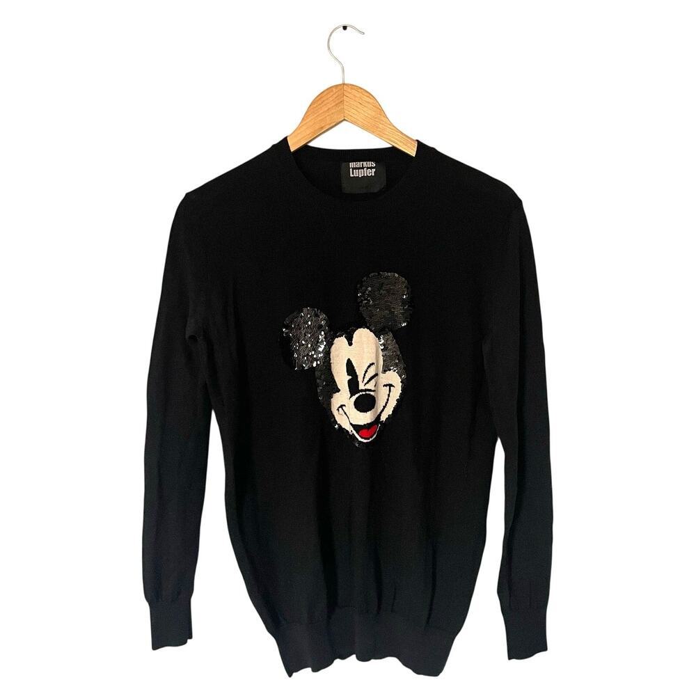 Markus Lupfer Merino Wool Black Disney Mickey Mouse Crewneck Sweater size Small